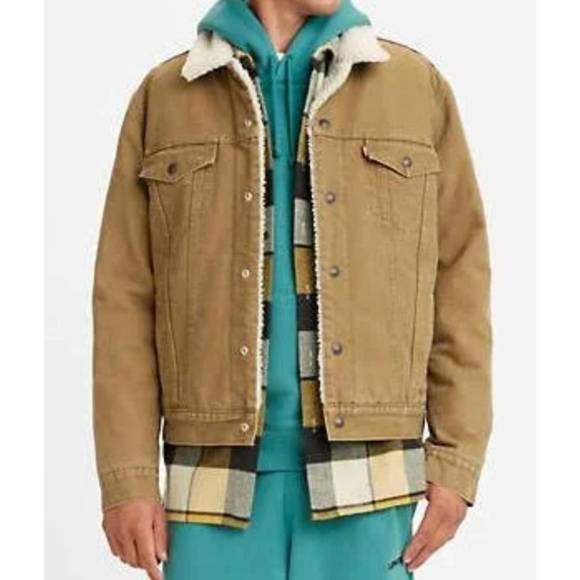 NEW LEVI'S canvas sherpa trucker jacket in washed cougar - Picture 3 of 3